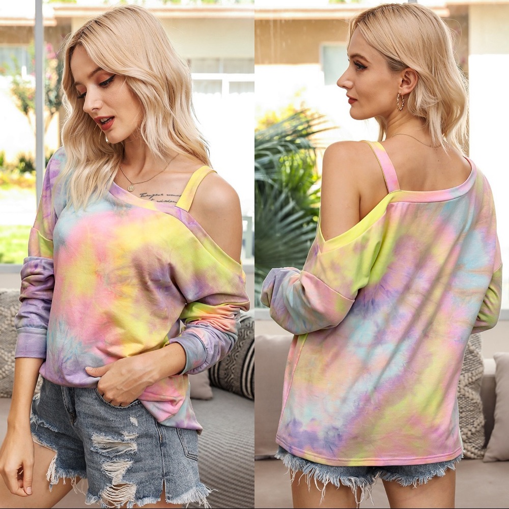 🆕 Tie Dye Long Sleeve Off The Shoulder Top